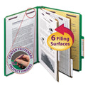 Smead Six-Section Pressboard Top Tab Classification Folders, Six SafeSHIELD Fasteners, 2 Dividers, Letter Size, Green, 10/Box (14033)