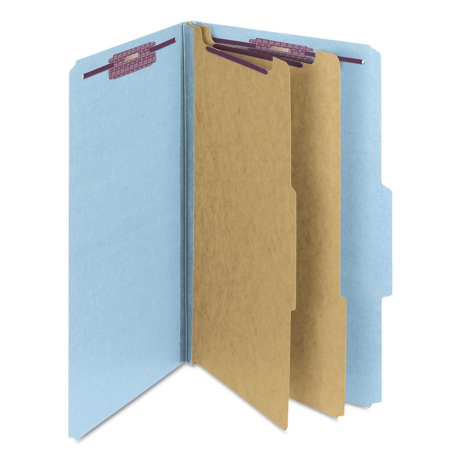 Smead Six-Section Pressboard Top Tab Classification Folders, Six SafeSHIELD Fasteners, 2 Dividers, Legal Size, Blue, 10/Box (19030)