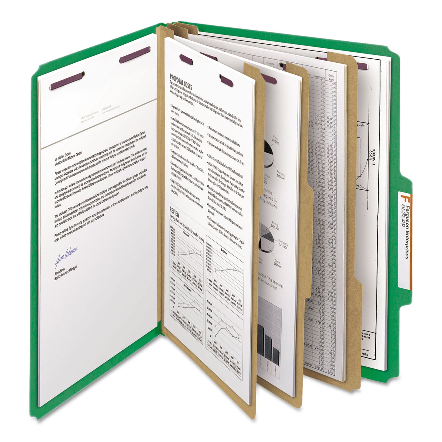 Smead Eight-Section Pressboard Top Tab Classification Folders, Eight SafeSHIELD Fasteners, 3 Dividers, Letter Size, Green, 10/Box (14097)