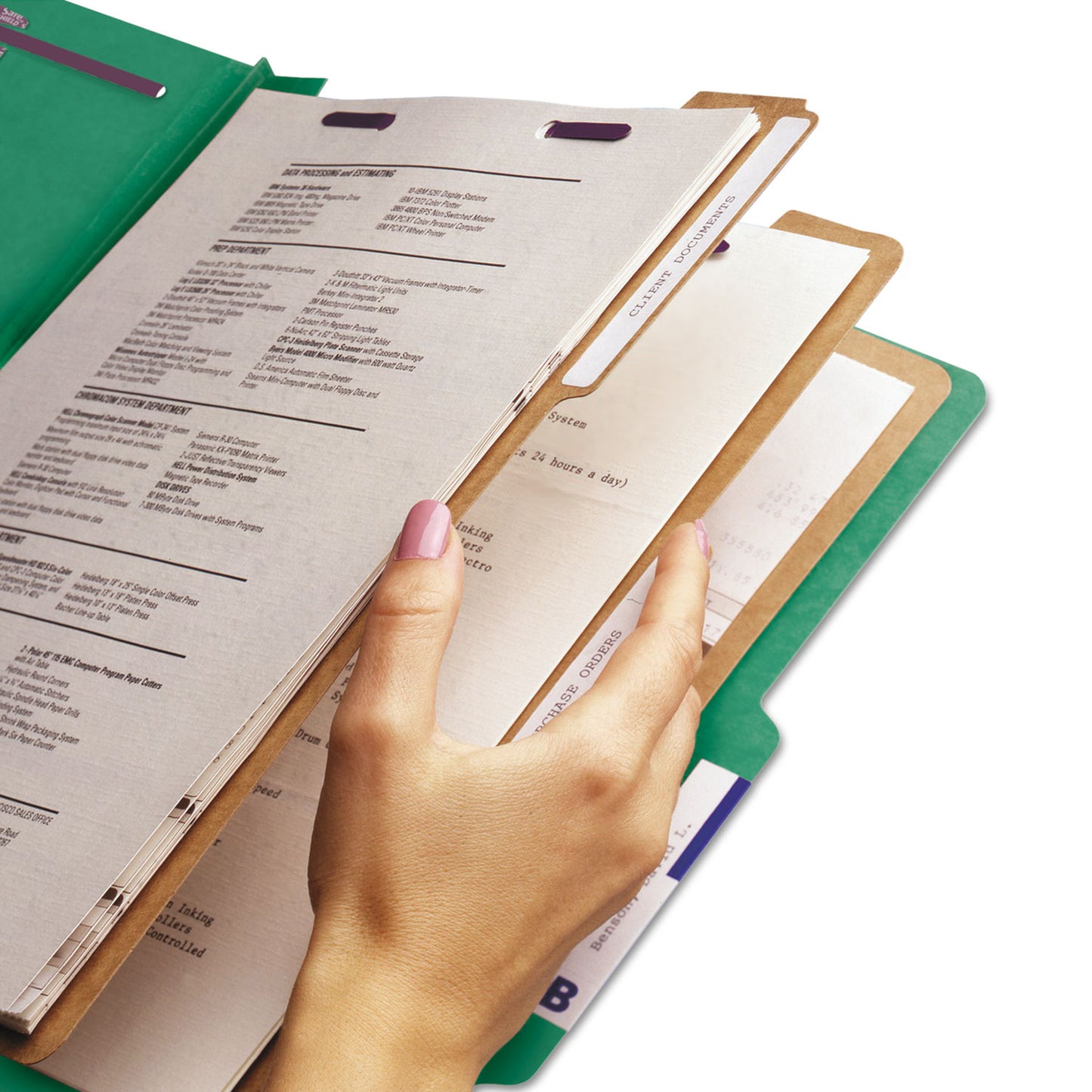 Smead Eight-Section Pressboard Top Tab Classification Folders, Eight SafeSHIELD Fasteners, 3 Dividers, Letter Size, Green, 10/Box (14097)