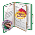 Smead Four-Section Pressboard Top Tab Classification Folders, Four SafeSHIELD Fasteners, 1 Divider, Letter Size, Green, 10/Box (13733)