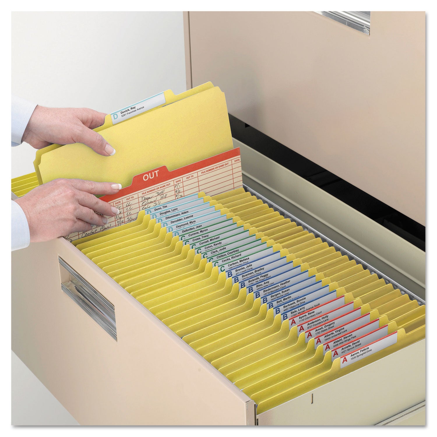 Smead Four-Section Pressboard Top Tab Classification Folders, Four SafeSHIELD Fasteners, 1 Divider, Letter Size, Yellow, 10/Box (13734)