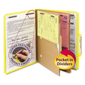 Smead 6-Section Pressboard Top Tab Pocket Classification Folders, 6 SafeSHIELD Fasteners, 2 Dividers, Letter Size, Yellow, 10/Box (14084)