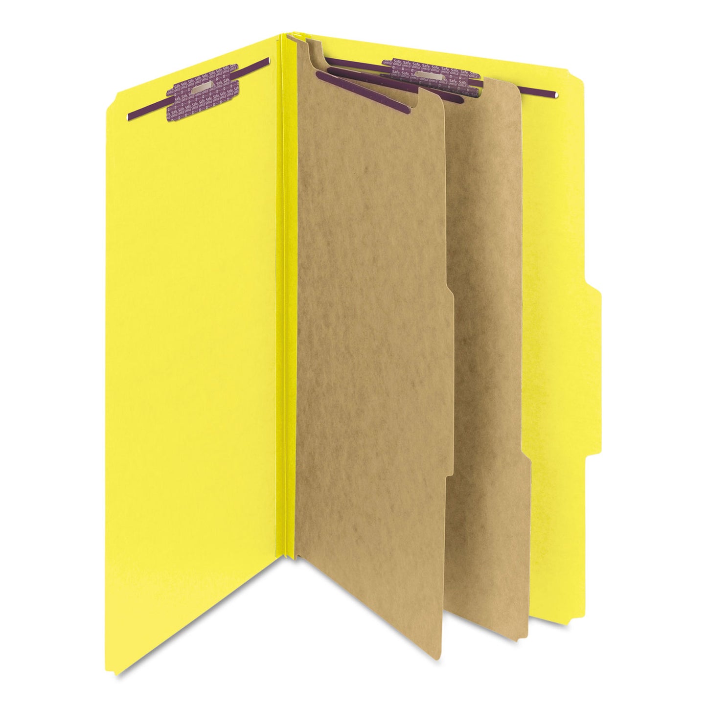 Smead Six-Section Pressboard Top Tab Classification Folders, Six SafeSHIELD Fasteners, 2 Dividers, Legal Size, Yellow, 10/Box (19034)