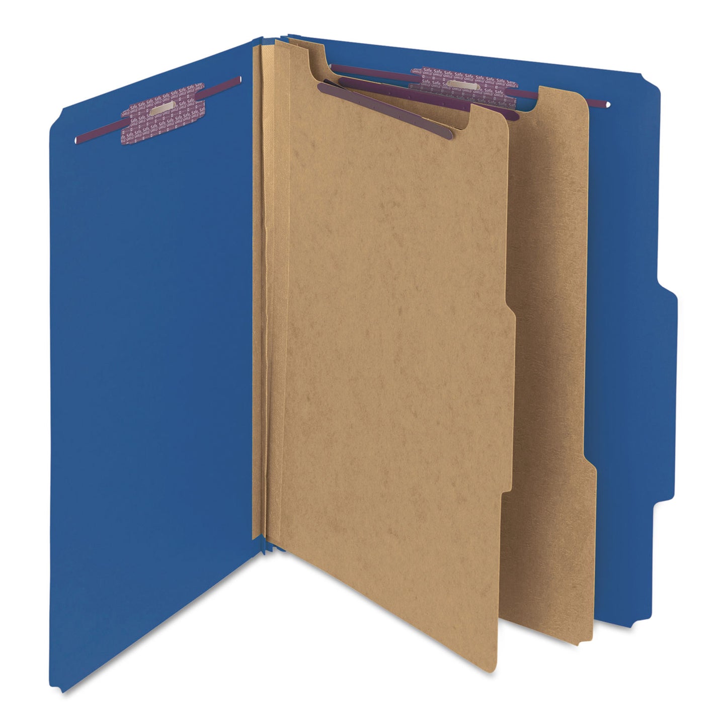Smead Six-Section Pressboard Top Tab Classification Folders, Six SafeSHIELD Fasteners, 2 Dividers, Letter Size, Dark Blue, 10/Box (14032)
