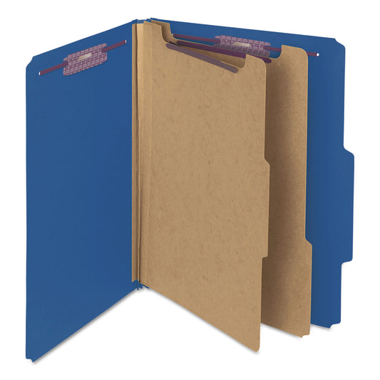 Smead Six-Section Pressboard Top Tab Classification Folders, Six SafeSHIELD Fasteners, 2 Dividers, Letter Size, Dark Blue, 10/Box (14032)