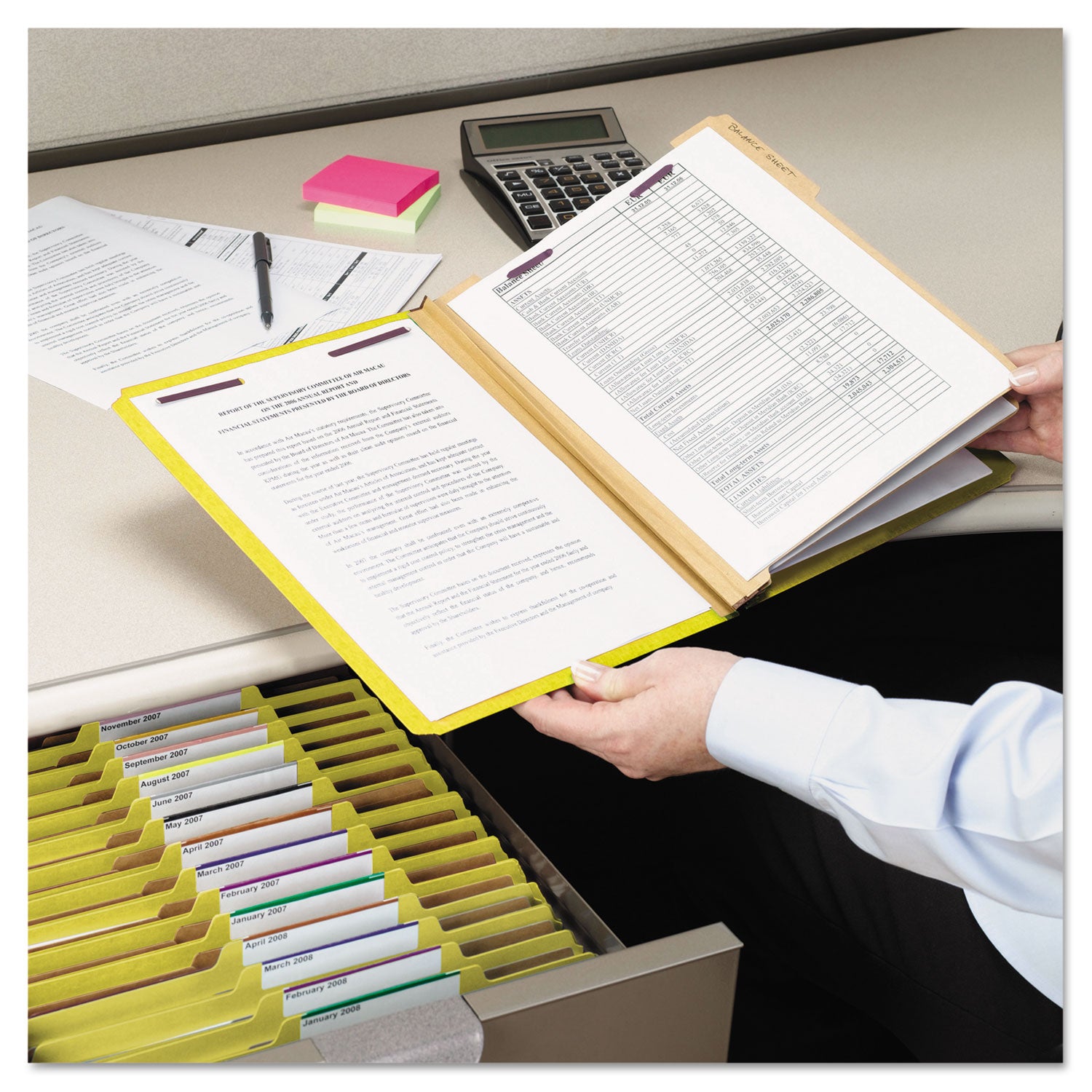 Smead Six-Section Pressboard Top Tab Classification Folders, Six SafeSHIELD Fasteners, 2 Dividers, Letter Size, Yellow, 10/Box (14034)