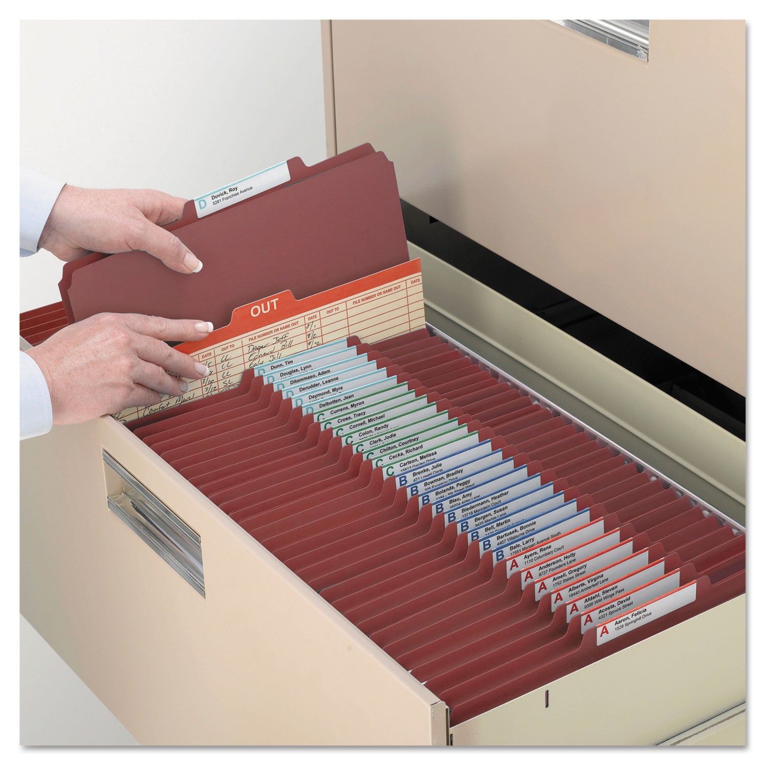 Smead Pressboard Classification Folders, Four SafeSHIELD Fasteners, 2/5-Cut Tabs, 1 Divider, Letter Size, Red, 10/Box (13775)