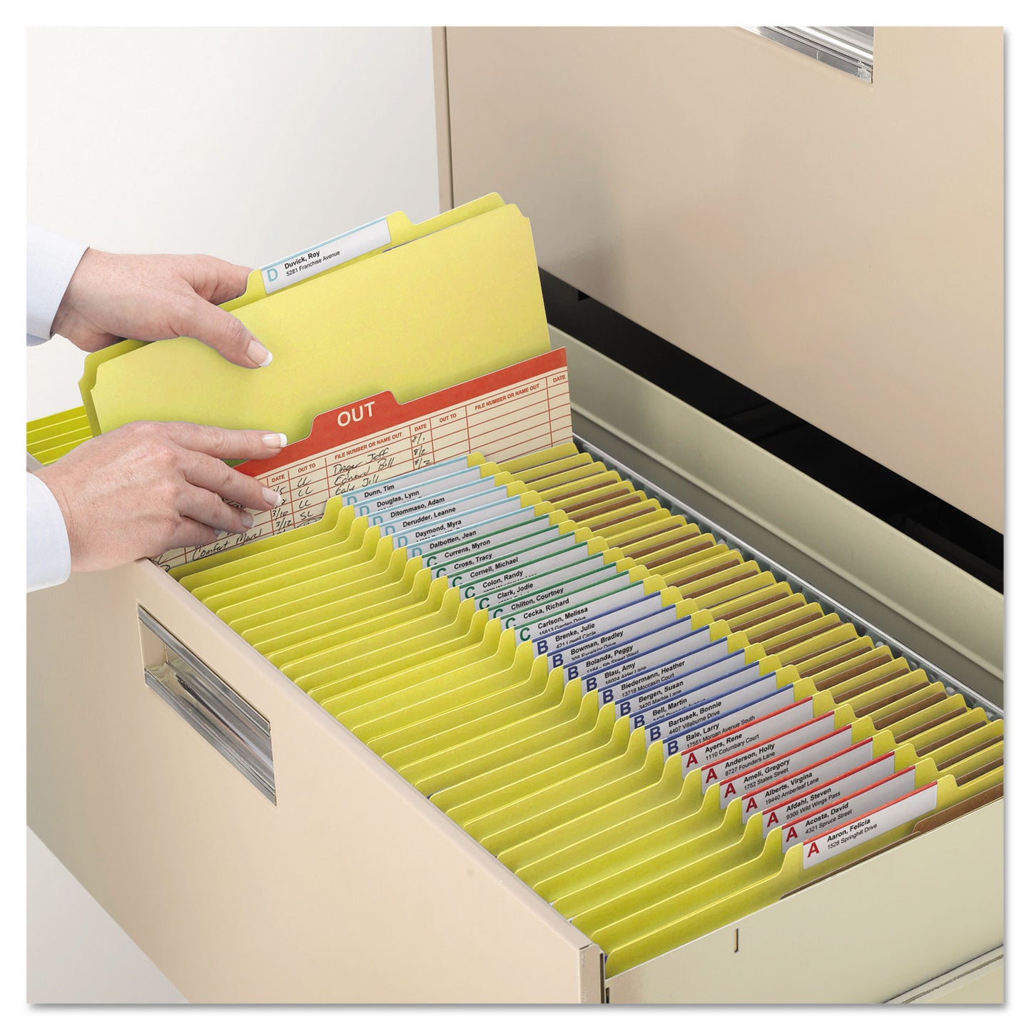 Smead Six-Section Pressboard Top Tab Classification Folders, Six SafeSHIELD Fasteners, 2 Dividers, Legal Size, Yellow, 10/Box (19034)