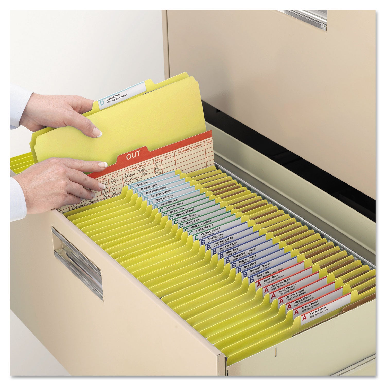 Smead Six-Section Pressboard Top Tab Classification Folders, Six SafeSHIELD Fasteners, 2 Dividers, Legal Size, Yellow, 10/Box (19034)