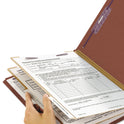 Smead Pressboard Classification Folders, Six SafeSHIELD Fasteners, 2/5-Cut Tabs, 2 Dividers, Letter Size, Red, 10/Box (14075)
