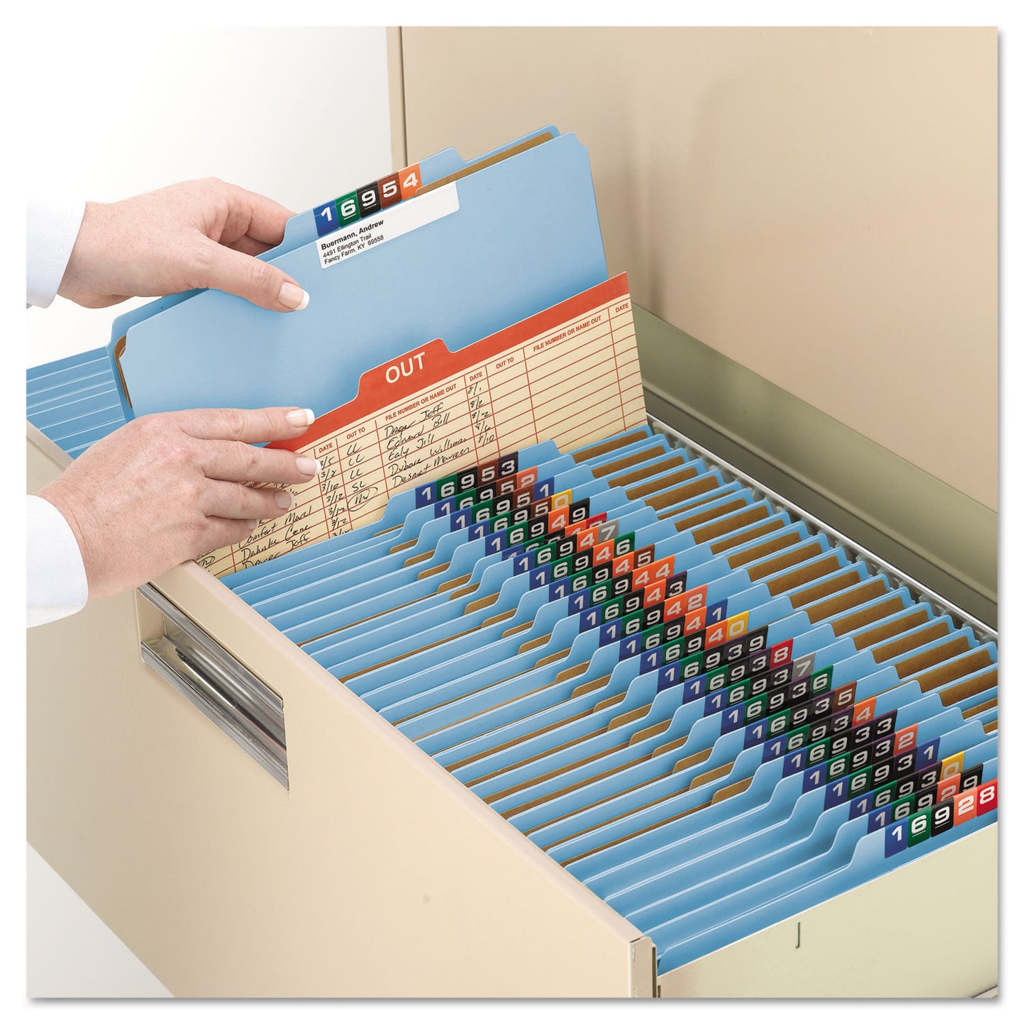 Smead Pressboard Top Tab Classification Folders, Eight SafeSHIELD Fasteners, 3" Expansion, 3 Dividers, Letter Size, Blue, 10/Box (14094)