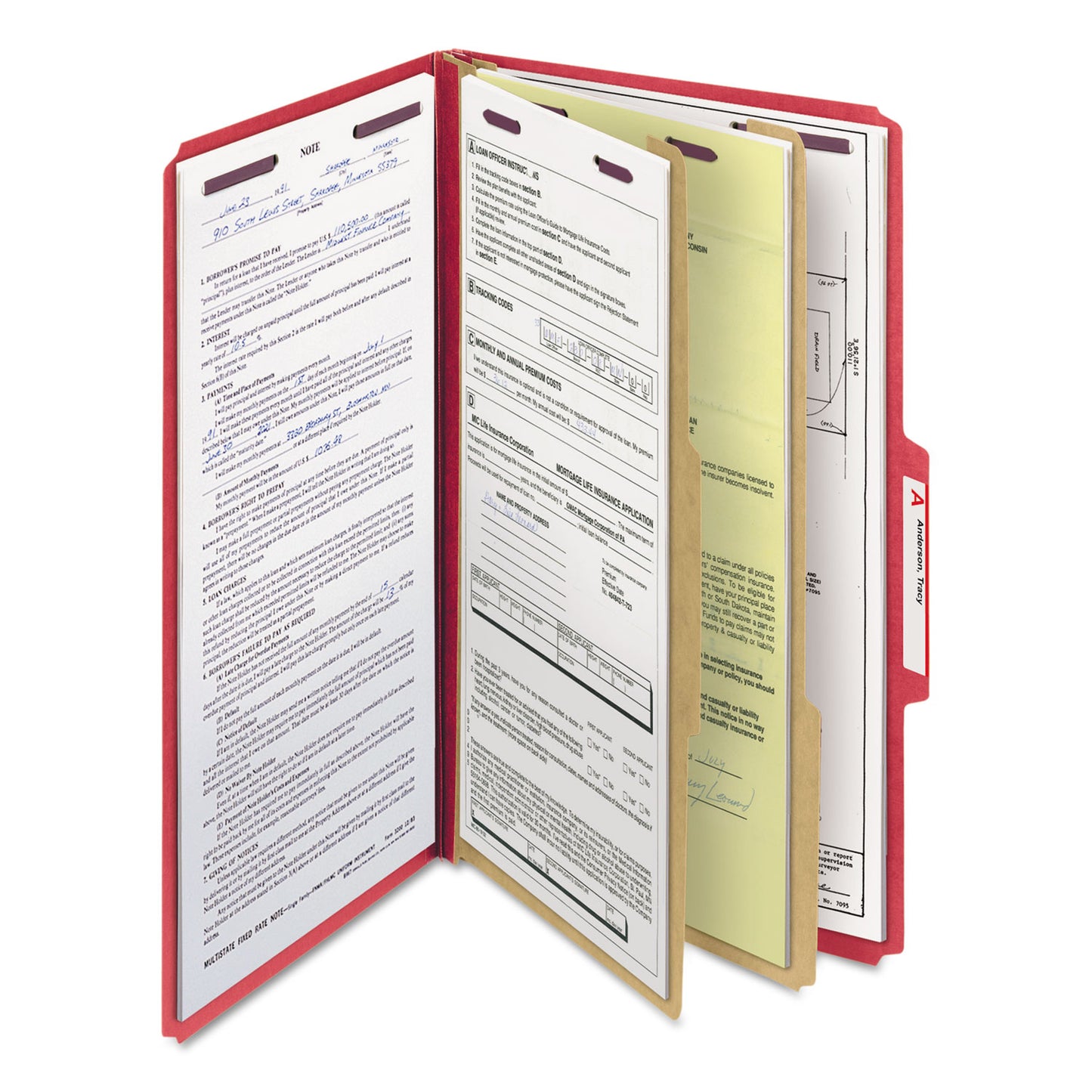 Smead Six-Section Pressboard Top Tab Classification Folders, Six SafeSHIELD Fasteners, 2 Dividers, Legal Size, Bright Red, 10/Box (19031)