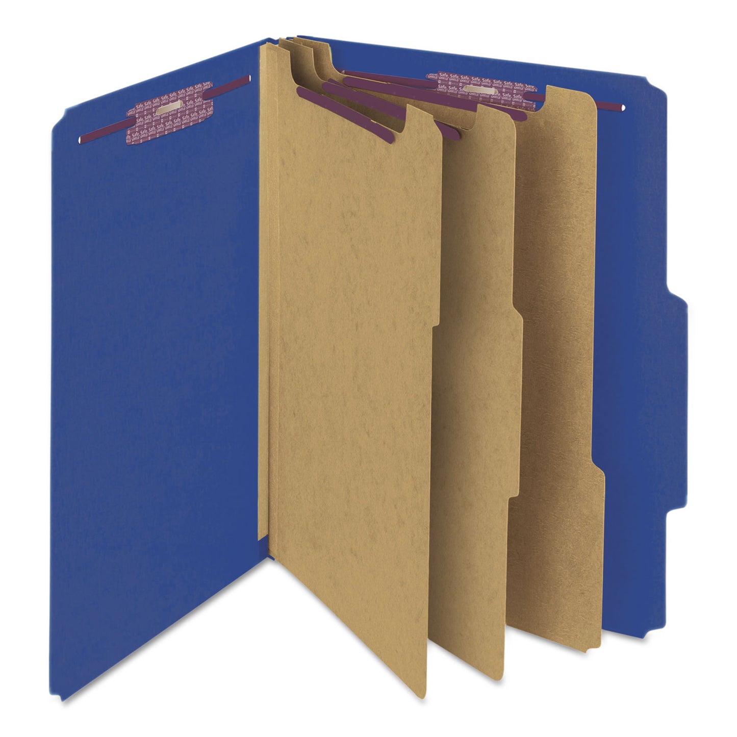 Smead Eight-Section Pressboard Top Tab Classification Folders, 8 SafeSHIELD Fasteners, 3 Dividers, Letter Size, Dark Blue, 10/Box (14096)