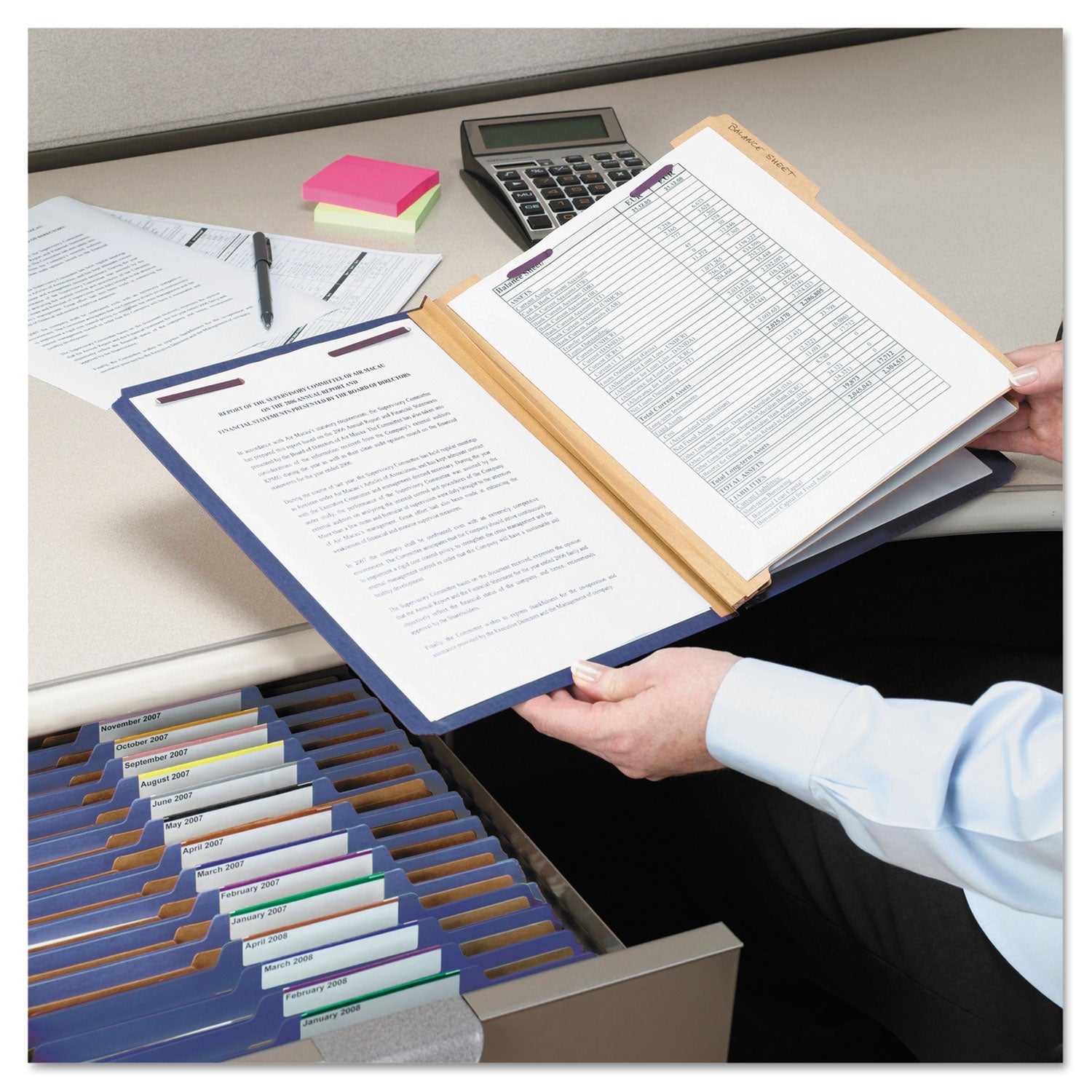 Smead Six-Section Pressboard Top Tab Classification Folders, Six SafeSHIELD Fasteners, 2 Dividers, Letter Size, Dark Blue, 10/Box (14032)