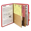Smead 6-Section Pressboard Top Tab Pocket Classification Folders, 6 SafeSHIELD Fasteners, 2 Dividers, Letter Size, Bright Red,10/BX (14082)