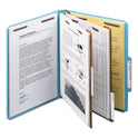 Smead Six-Section Pressboard Top Tab Classification Folders, Six SafeSHIELD Fasteners, 2 Dividers, Letter Size, Blue, 10/Box (14030)