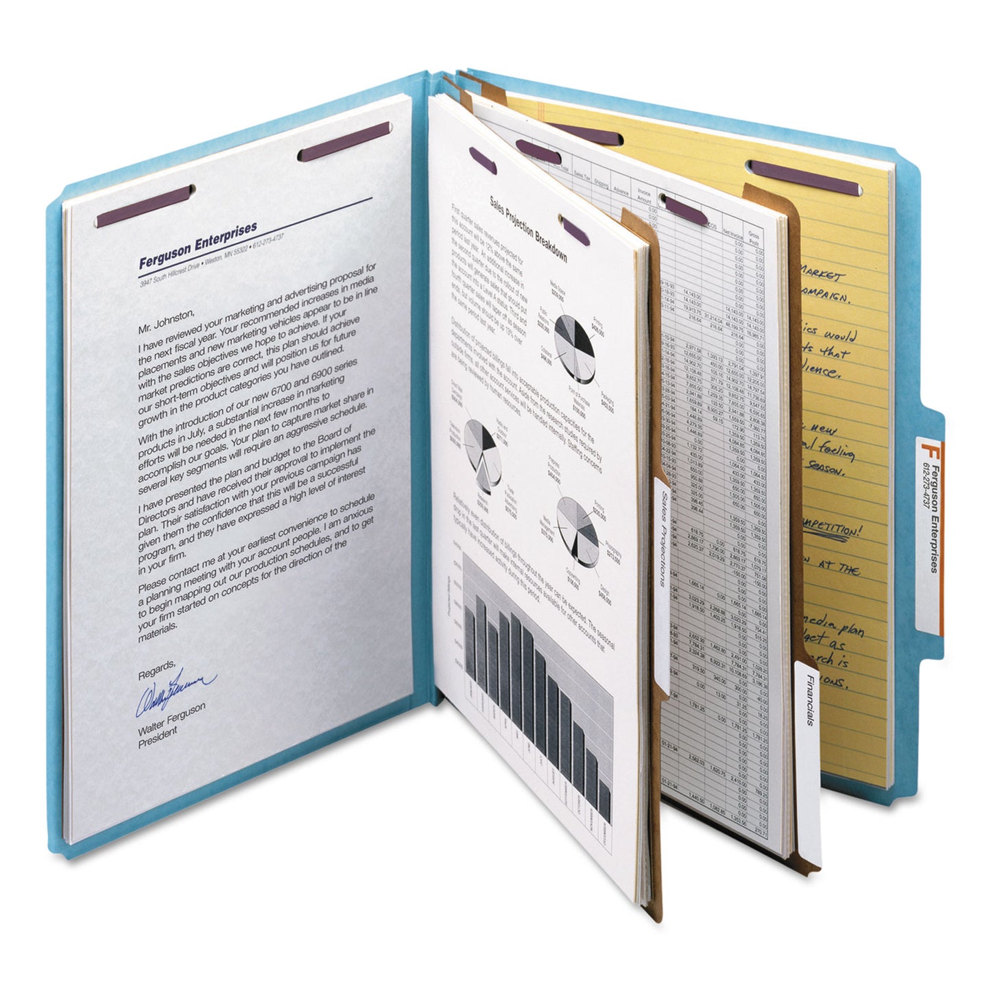 Smead Six-Section Pressboard Top Tab Classification Folders, Six SafeSHIELD Fasteners, 2 Dividers, Letter Size, Blue, 10/Box (14030)