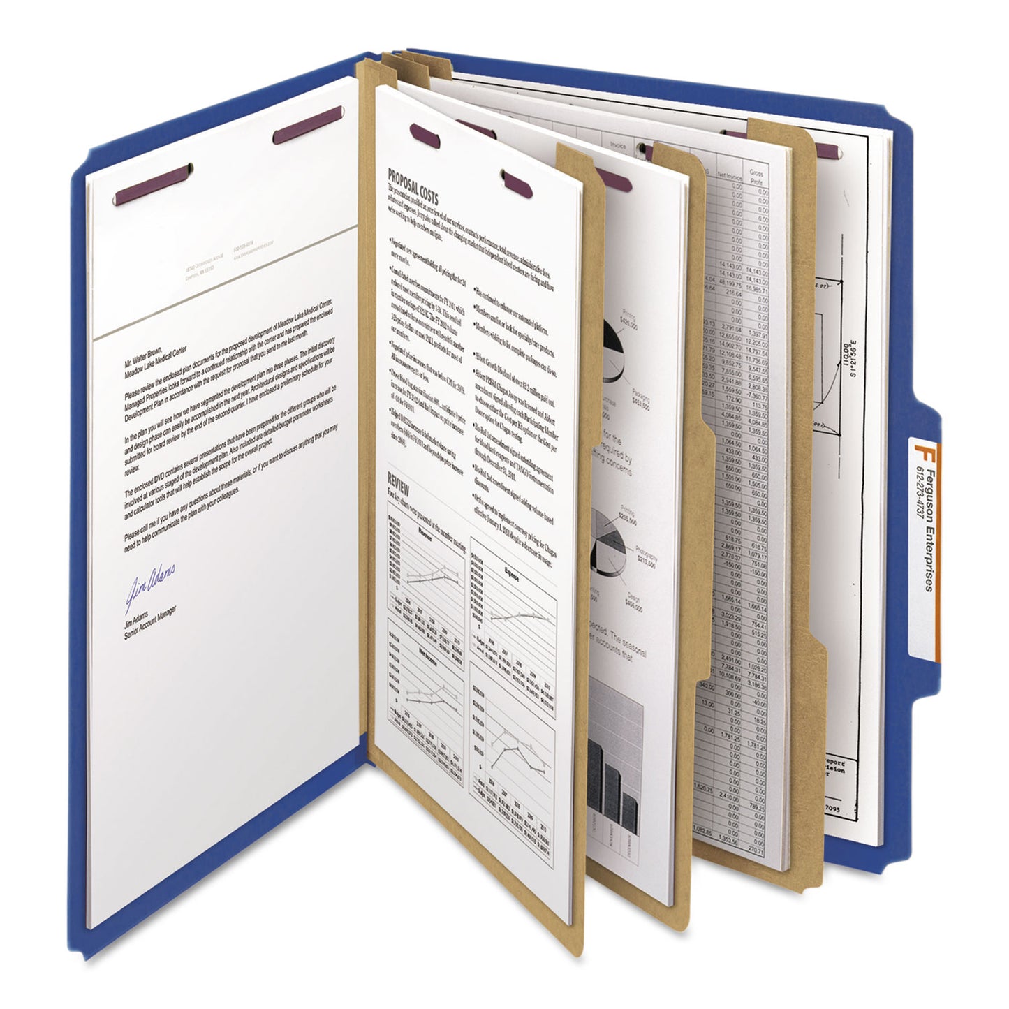 Smead Eight-Section Pressboard Top Tab Classification Folders, 8 SafeSHIELD Fasteners, 3 Dividers, Letter Size, Dark Blue, 10/Box (14096)