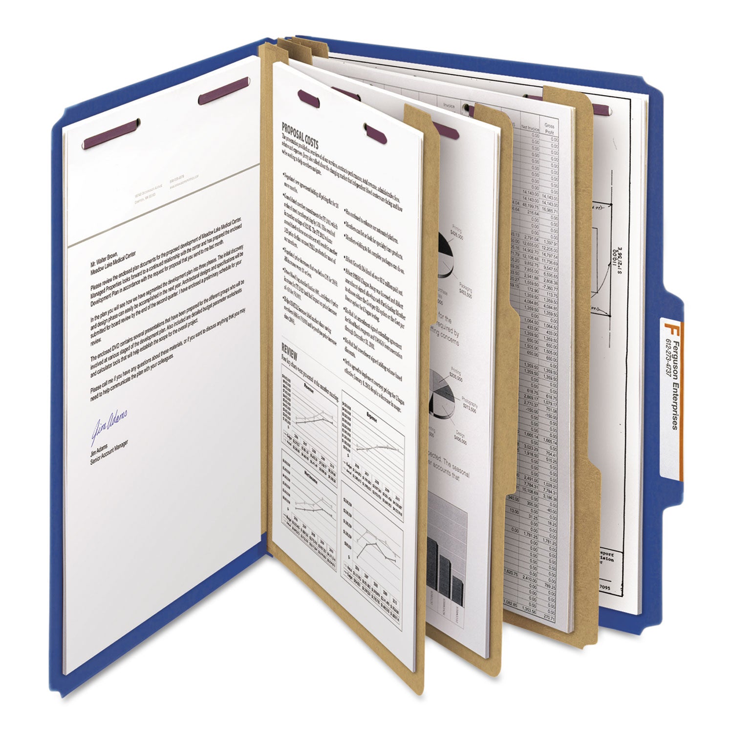 Smead Eight-Section Pressboard Top Tab Classification Folders, 8 SafeSHIELD Fasteners, 3 Dividers, Letter Size, Dark Blue, 10/Box (14096)