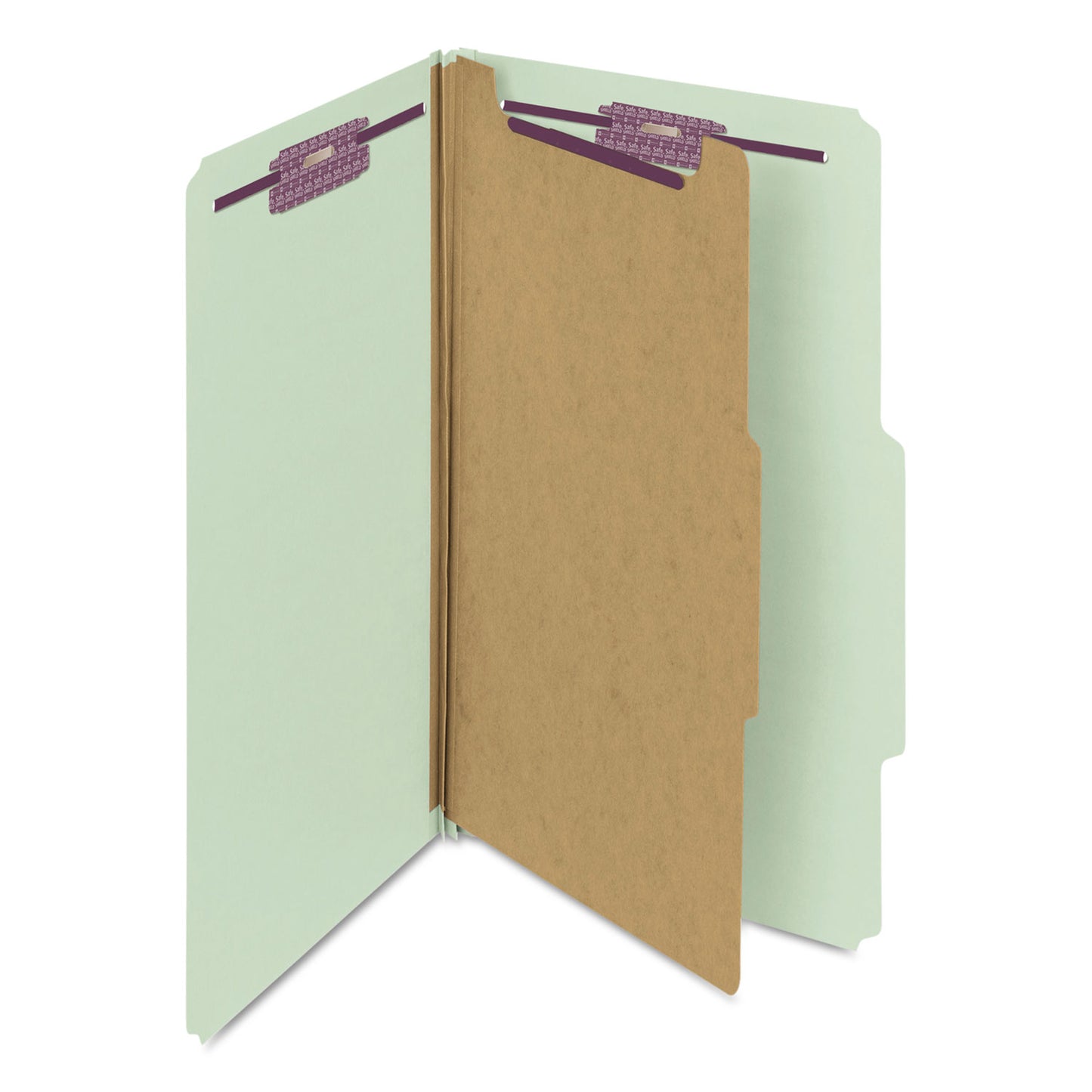 Smead Pressboard Classification Folders, Four SafeSHIELD Fasteners, 2/5-Cut Tabs, 1 Divider, Legal Size, Gray-Green, 10/Box (18776)