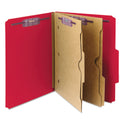 Smead 6-Section Pressboard Top Tab Pocket Classification Folders, 6 SafeSHIELD Fasteners, 2 Dividers, Letter Size, Bright Red,10/BX (14082)