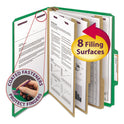 Smead Eight-Section Pressboard Top Tab Classification Folders, Eight SafeSHIELD Fasteners, 3 Dividers, Letter Size, Green, 10/Box (14097)