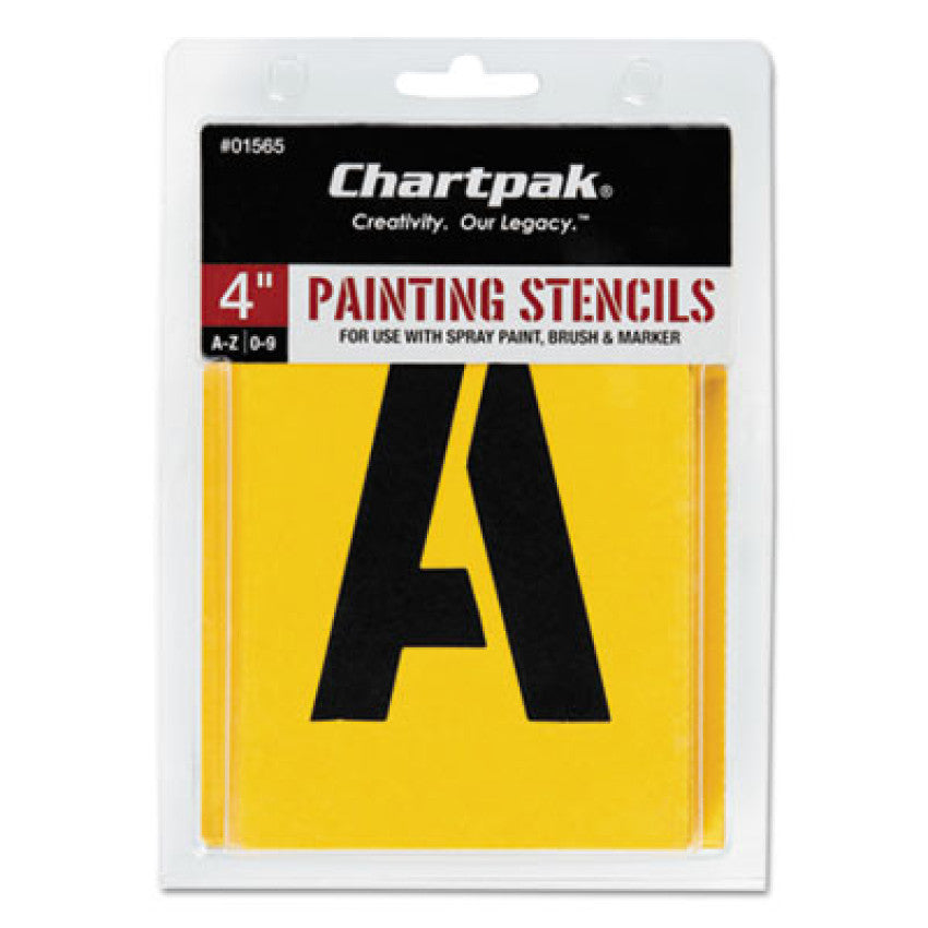 Chartpak Professional Lettering Stencils, Painting Stencil Set, A-Z Set/0-9, 4", Manila, 35/Set (01565)