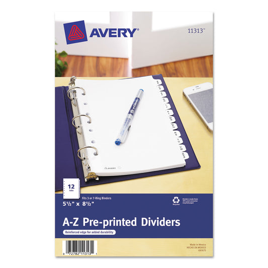 Avery Preprinted Tab Dividers, 12-Tab, A to Z, 8.5 x 5.5, White, 1 Set (11313)