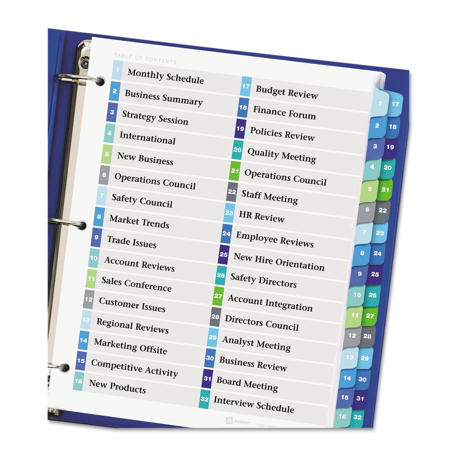 Avery Customizable TOC Ready Index Double Column Multicolor Tab Dividers, 32-Tab, 1 to 32, 11 x 8.5, White, 1 Set (11322)