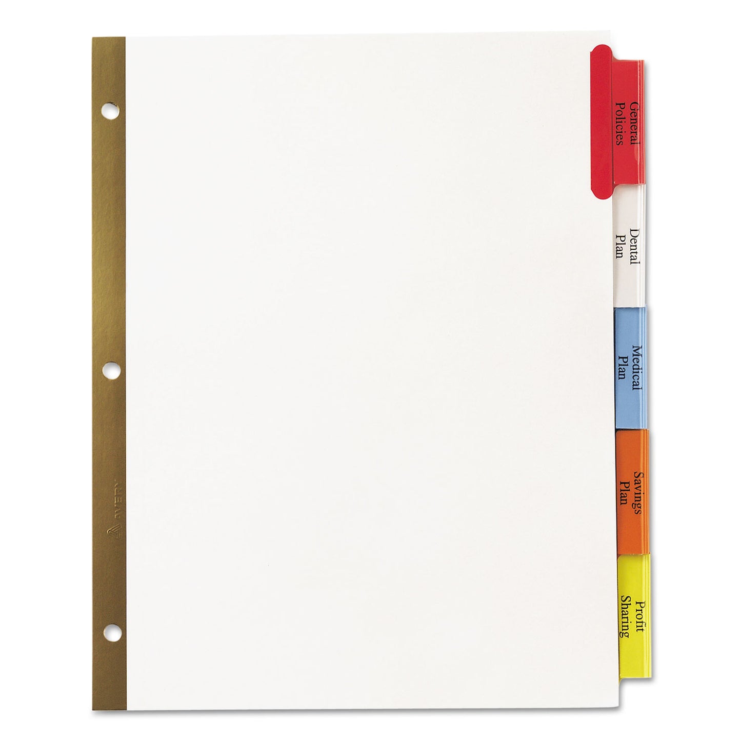 Avery Insertable Big Tab Dividers, 5-Tab, Double-Sided Gold Edge Reinforcing, 11 x 8.5, White, Assorted Tabs, 1 Set (11121)