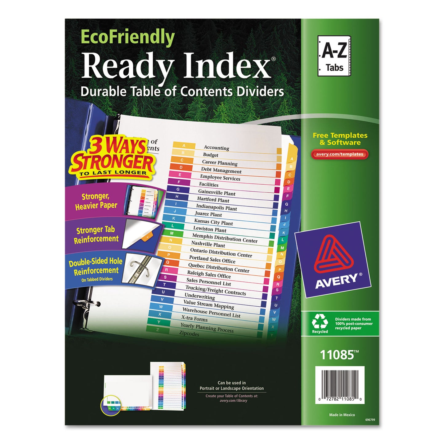 Avery Customizable Table of Contents Ready Index Dividers with Multicolor Tabs, 26-Tab, A to Z, 11 x 8.5, White, 1 Set (11085)