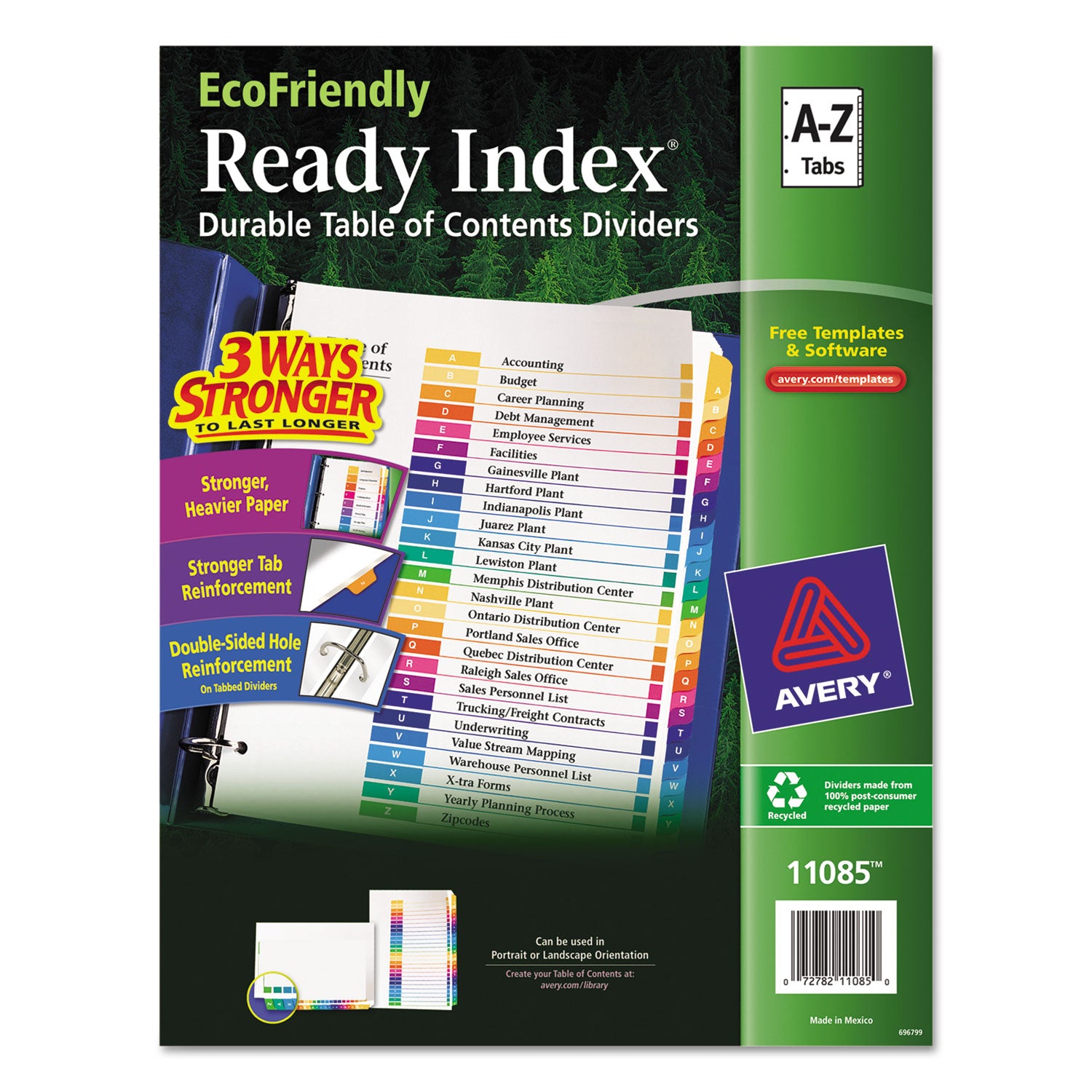 Avery Customizable Table of Contents Ready Index Dividers with Multicolor Tabs, 26-Tab, A to Z, 11 x 8.5, White, 1 Set (11085)