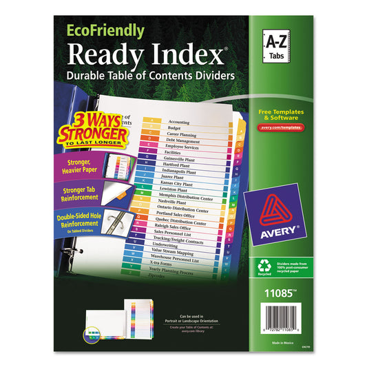 Avery Customizable Table of Contents Ready Index Dividers with Multicolor Tabs, 26-Tab, A to Z, 11 x 8.5, White, 1 Set (11085)