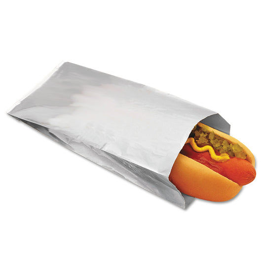 Bagcraft Foil Single-Serve Bags, Unlabeled Hot Dog, 3.5" x 1.5" x 8.5", Silver, 1,000/Carton (300456)