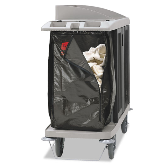 Zippered Vinyl Cleaning Cart Bag for Rubbermaid Commercial 6189, 6190, 6191, 6192, 9T19, 25 gal, 17" x 10.5" x 33", Brown (1966885)