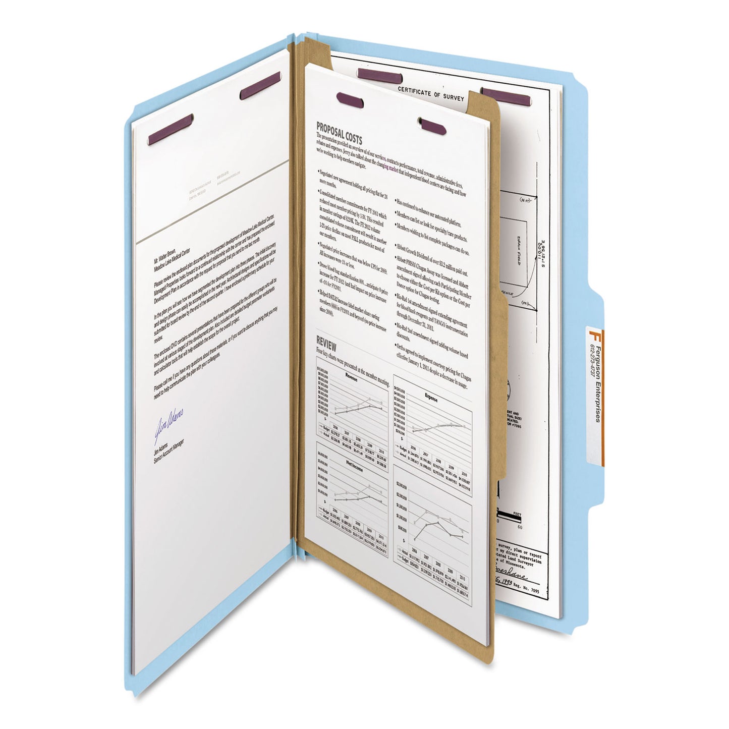 Smead Four-Section Pressboard Top Tab Classification Folders, Four SafeSHIELD Fasteners, 1 Divider, Legal Size, Blue, 10/Box (18730)