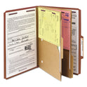 Smead 6-Section Pressboard Top Tab Pocket Classification Folders, 6 SafeSHIELD Fasteners, 2 Dividers, Legal Size, Red, 10/Box (19079)