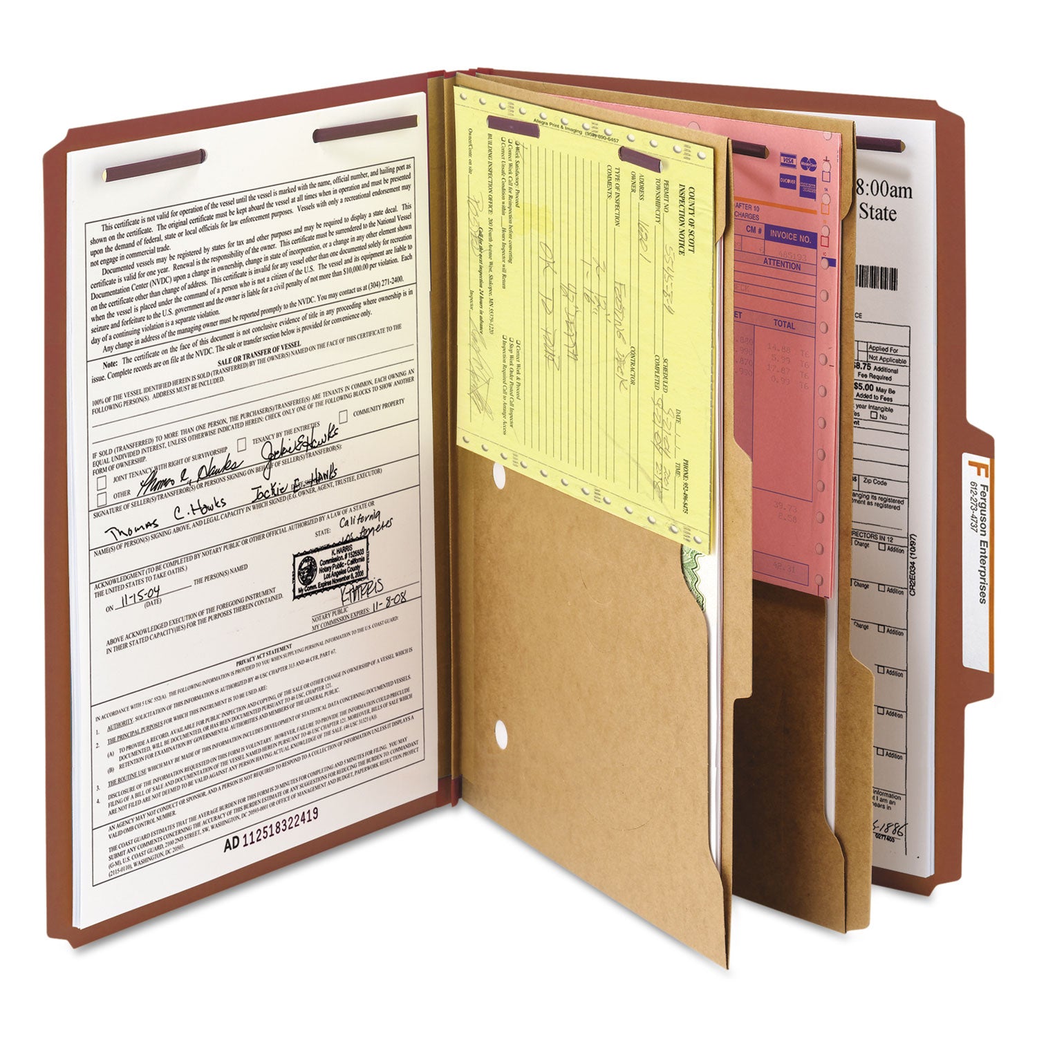 Smead 6-Section Pressboard Top Tab Pocket Classification Folders, 6 SafeSHIELD Fasteners, 2 Dividers, Legal Size, Red, 10/Box (19079)