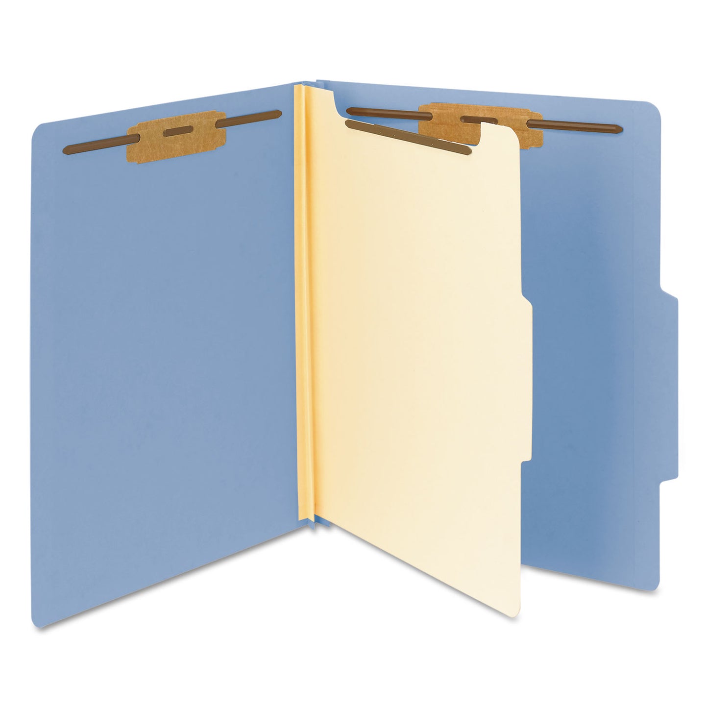 Smead Top Tab Classification Folders, Four SafeSHIELD Fasteners, 2" Expansion, 1 Divider, Letter Size, Blue Exterior, 10/Box (13701)