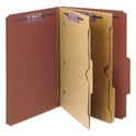 Smead 6-Section Pressboard Top Tab Pocket Classification Folders, 6 SafeSHIELD Fasteners, 2 Dividers, Legal Size, Red, 10/Box (19079)