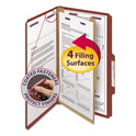 Smead Pressboard Classification Folders, Four SafeSHIELD Fasteners, 2/5-Cut Tabs, 1 Divider, Legal Size, Red, 10/Box (18775)