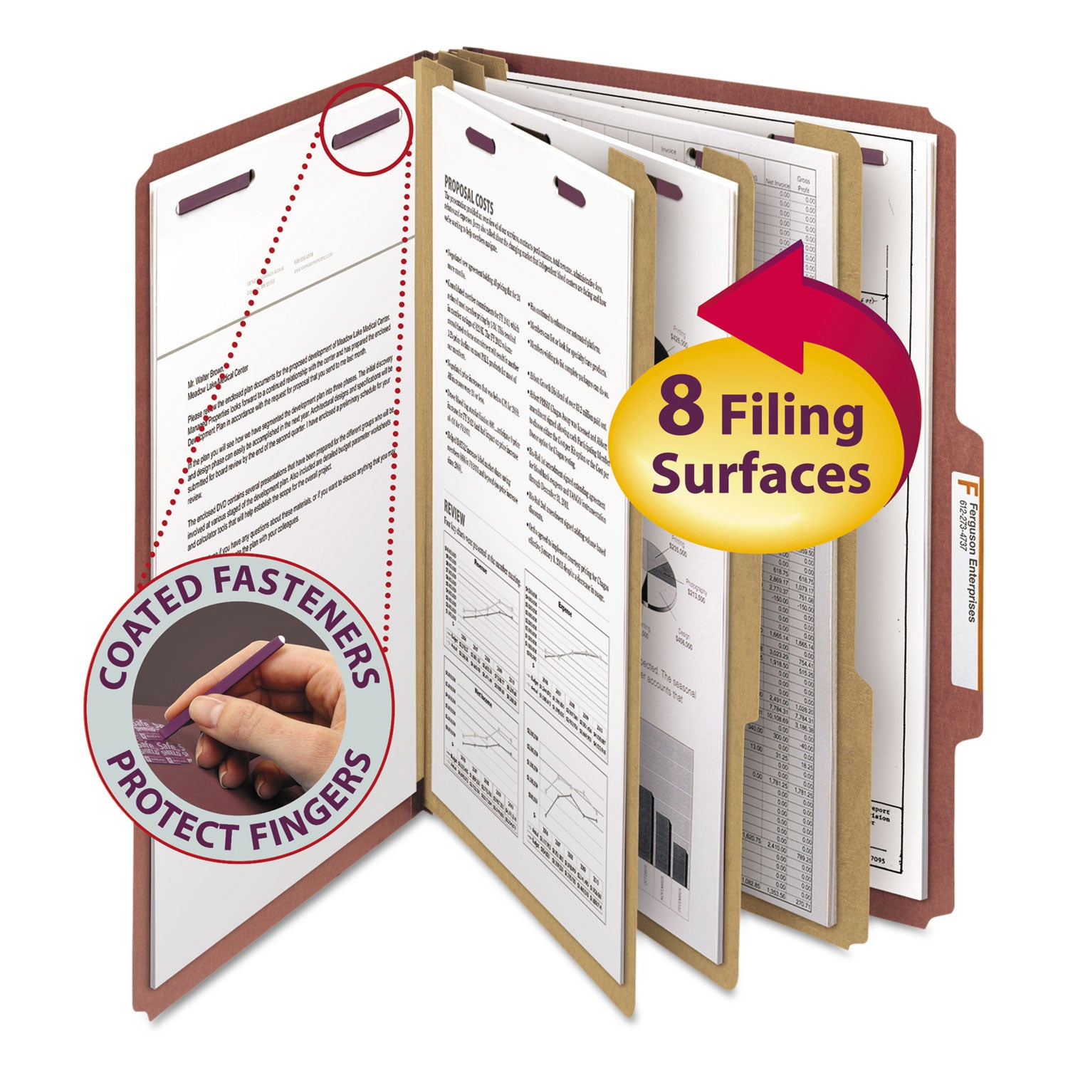 Smead Pressboard Classification Folders, Eight SafeSHIELD Fasteners, 2/5-Cut Tabs, 3 Dividers, Legal Size, Red, 10/Box (19092)