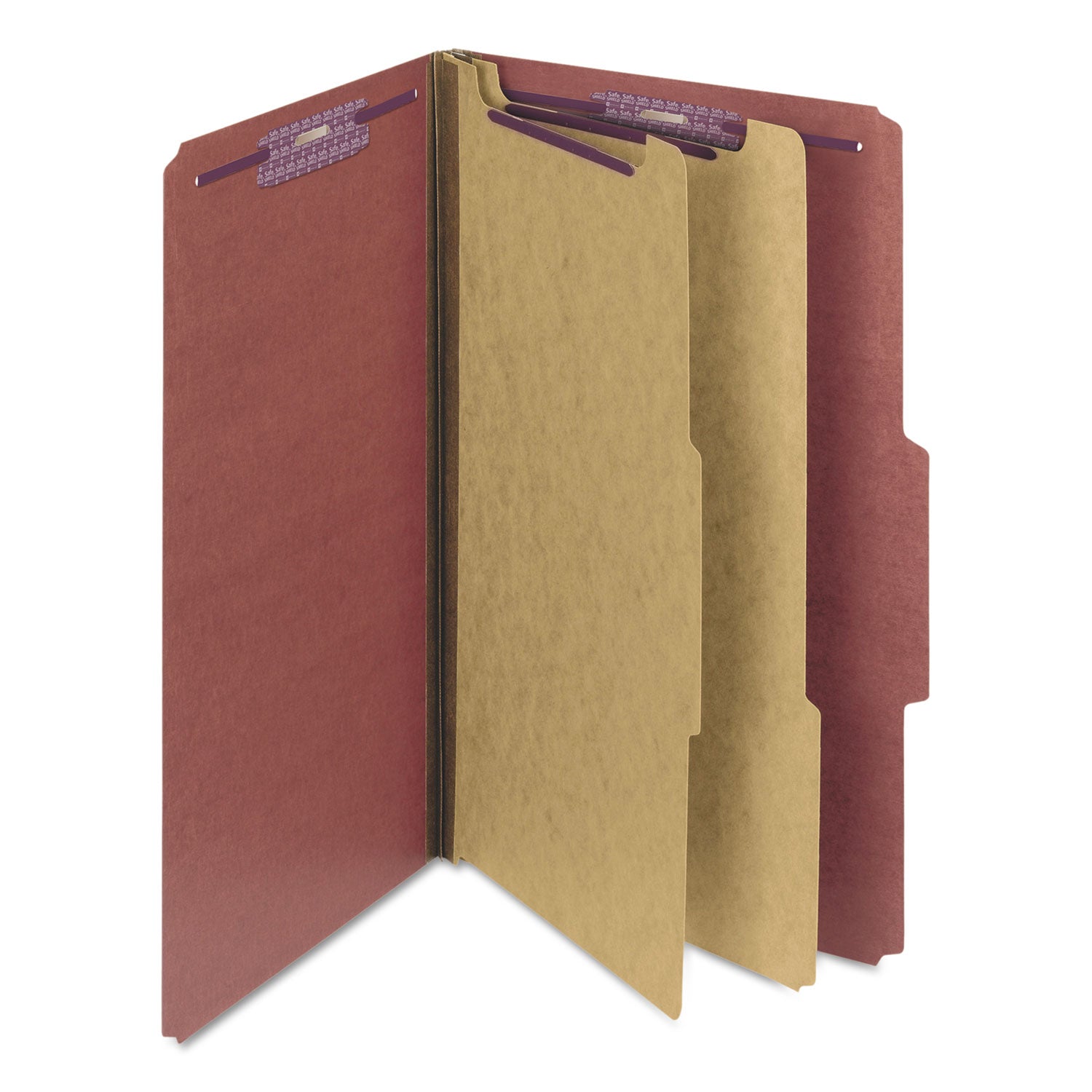 Smead Pressboard Classification Folders, Six SafeSHIELD Fasteners, 2/5-Cut Tabs, 2 Dividers, Legal Size, Red, 10/Box (19075)