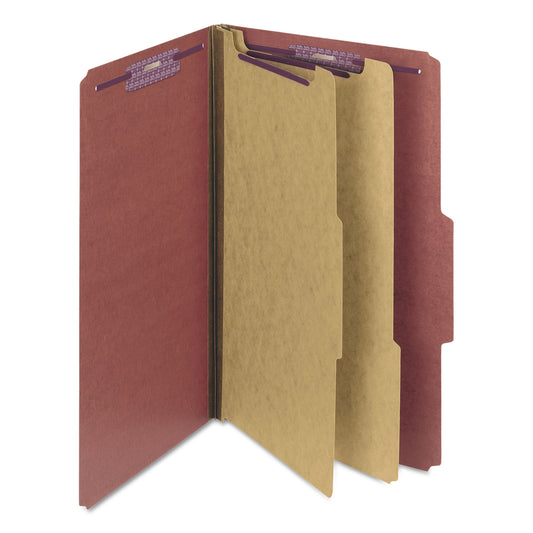 Smead Pressboard Classification Folders, Six SafeSHIELD Fasteners, 2/5-Cut Tabs, 2 Dividers, Legal Size, Red, 10/Box (19075)