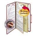 Smead Pressboard Classification Folders, Six SafeSHIELD Fasteners, 2/5-Cut Tabs, 2 Dividers, Legal Size, Red, 10/Box (19075)