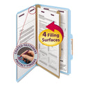 Smead Four-Section Pressboard Top Tab Classification Folders, Four SafeSHIELD Fasteners, 1 Divider, Legal Size, Blue, 10/Box (18730)