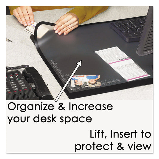 Artistic Desk Pad with Transparent Lift-Top Overlay and Antimicrobial Protection, 24" x 19", Black Pad, Transparent Frost Overlay (41100S)