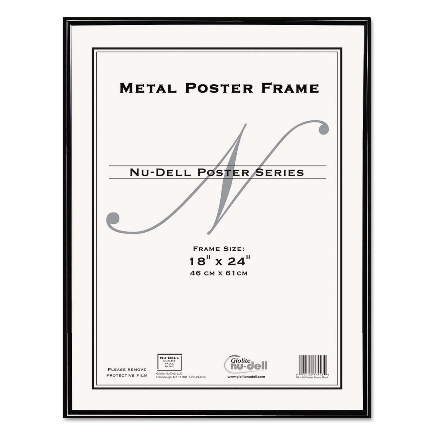 NuDell Metal Poster Frame, Plastic Face, 18 x 24, Black (31222)