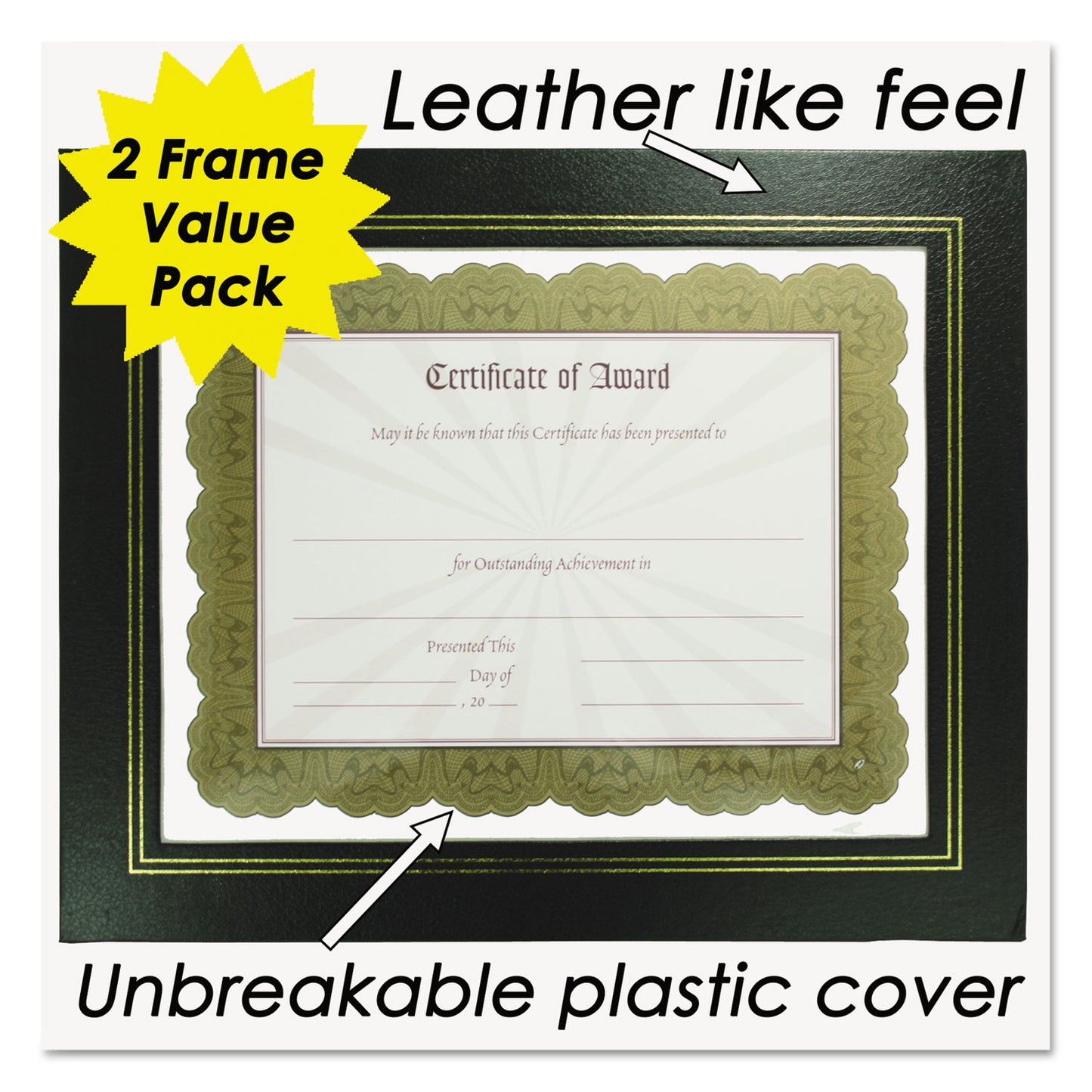 NuDell Leatherette Document Frame, 8.5 x 11, Black, Pack of Two (21202)